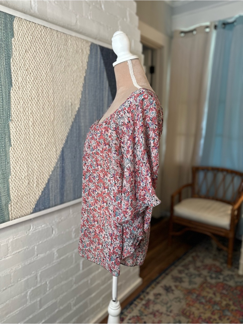 Wet Seal Pink and Blue Micro Floral Print Flowy Blouse - Picture 8 of 11